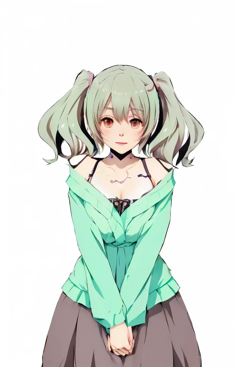 anime girl with long hair and green shirt posing for the camera, anime art style moe, to dress, seductive anime girl, anime girlที่ดีที่สุด, Shirabii, Mikudayo, an anime girl, , Nyaruko-san, (anime girl), anime girl named lucy, Shikami, pretty anime girl,big breasts
