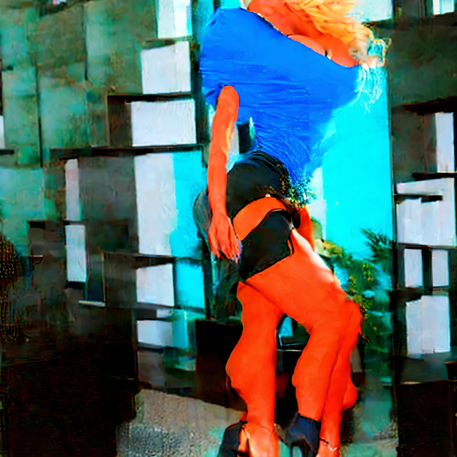 (masterpiece, best quality:1.2), 1girl, solo, perfect body, beatiful girl, 8k, photorealism, detail face, perfect simetry, perfect body, perfect curves, big breast, long hair, blonde hair, round ass, green eyes, wearing a black miniskirt and  blue t-shirt