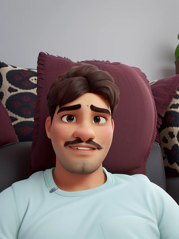 Garoto de bigodinho, high resolution, deitado no sofa