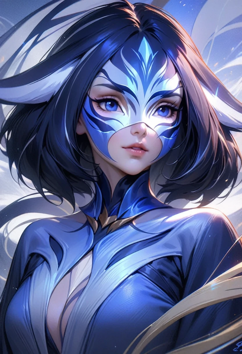 (shylily/(Twich/):1.5),(masterpiece:1.2),(best quality:1.2),Close-up of a woman wearing a white mask, Beautiful character painting, guweiz, Artwork in the style of Guweiz, 