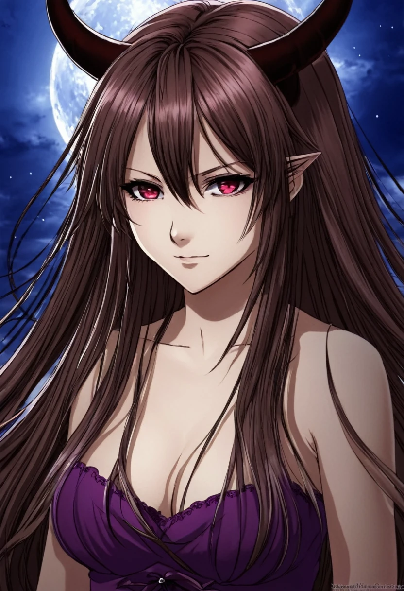 Anime, fille, mi-demon, long cheveux maron, visage parfait, Best quality