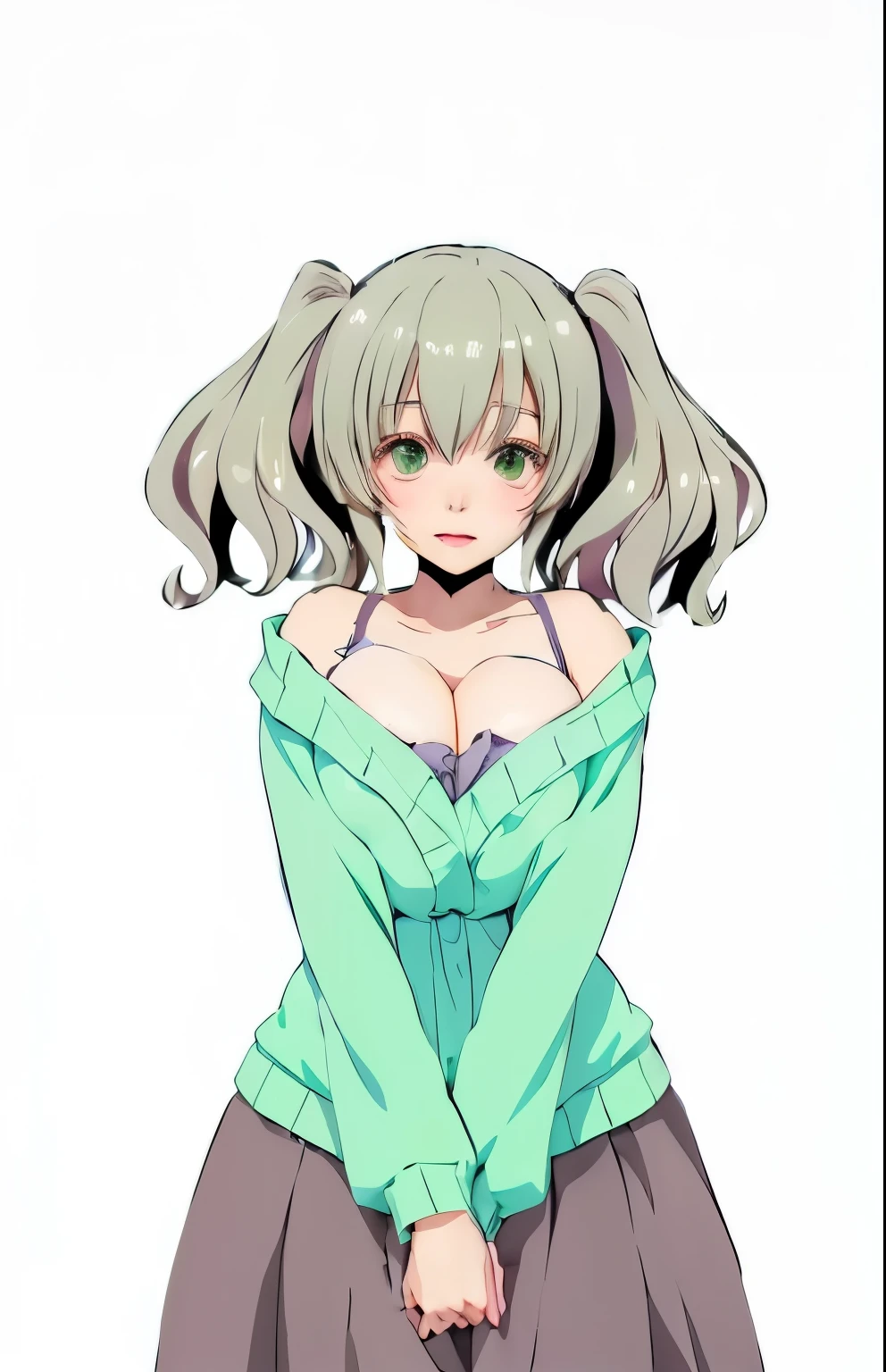 anime girl with long hair and green shirt posing for the camera, anime art style moe,  to dress, seductive anime girl, anime girlที่ดีที่สุด, Shirabii, Mikudayo, an anime girl, , Nyaruko-san, (anime girl), anime girl named lucy, Shikami, pretty anime girl,big breasts