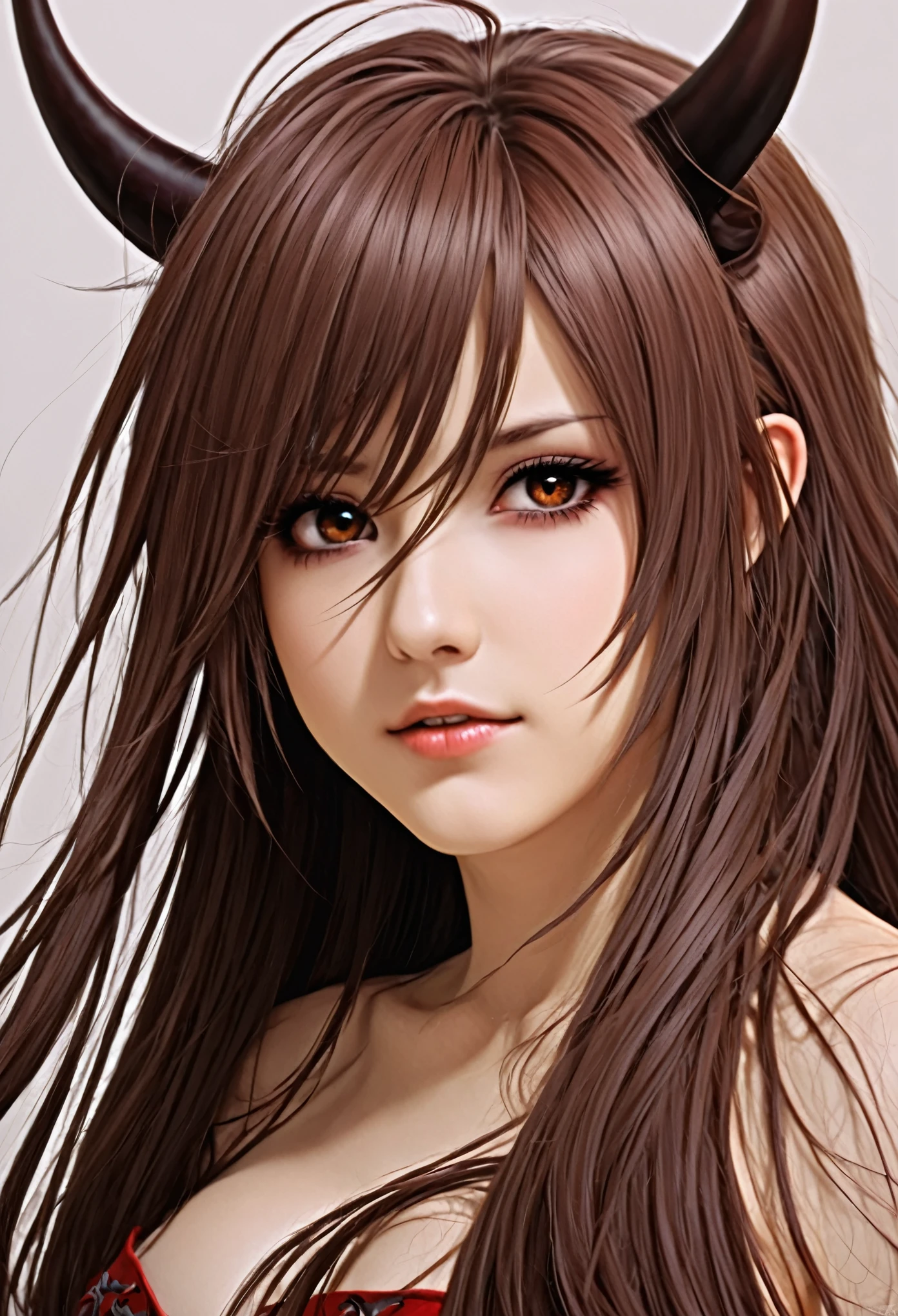Anime, fille, mi-demon, long cheveux maron, visage parfait, Best quality