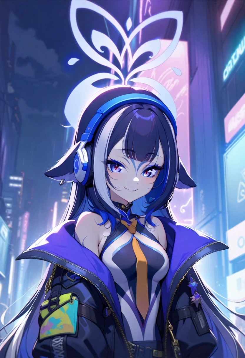 (shylily/(Twich/):1.5),(masterpiece:1.2),(best quality:1.2),, Girl Portrait, Standing on the street corner, downpour、lightning strike、The sky is cloudy, neon and cyberpunk background, she is dressed in punk clothing with silver chains and silver spikes, She wears a butterfly wing-shaped hairpin in her wild hair, She is wearing headphones,Wearing a tie, , Delicate eyes,Clear pupils, halo evil aura, Smile, punk, ciberpunk, Backlight