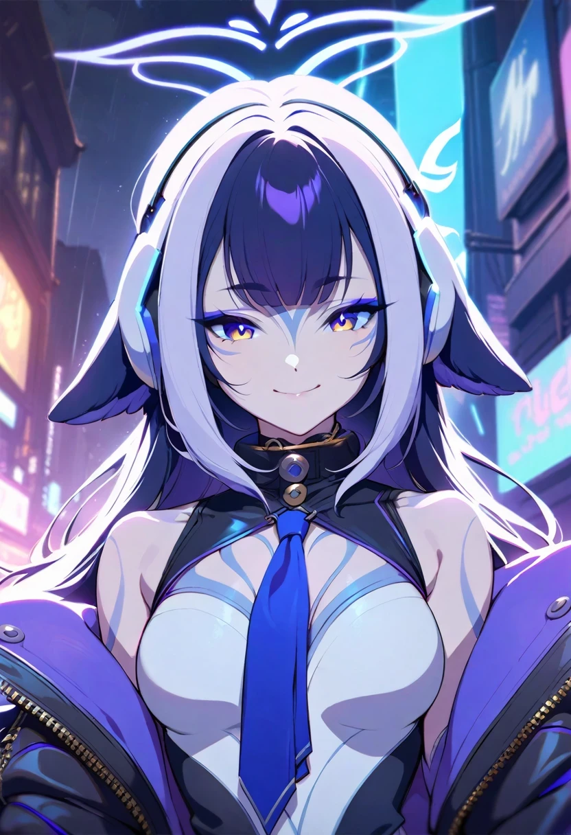(shylily/(Twich/):1.5),(masterpiece:1.2),(best quality:1.2),, Girl Portrait, Standing on the street corner, downpour、lightning strike、The sky is cloudy, neon and cyberpunk background, she is dressed in punk clothing with silver chains and silver spikes, She wears a butterfly wing-shaped hairpin in her wild hair, She is wearing headphones,Wearing a tie, , Delicate eyes,Clear pupils, halo evil aura, Smile, punk, ciberpunk, Backlight