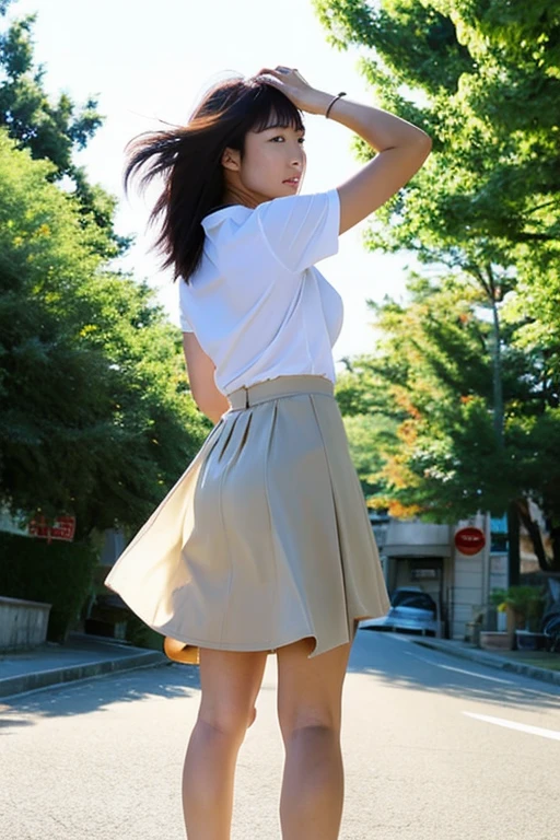 One Woman、high quality、Nicole Fujita、The wind flips up my skirt、Anxious expression