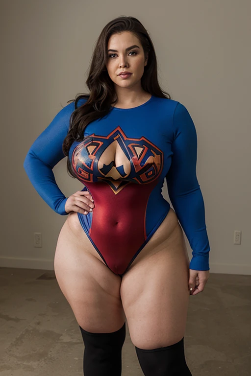 bbw superheroine standing, paralized, full body, bbw