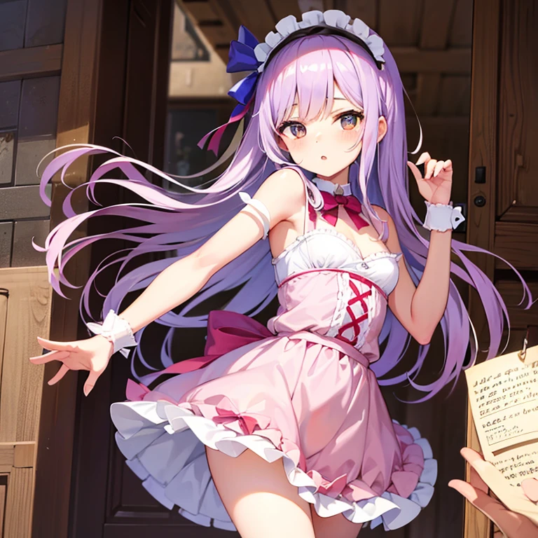 Fille mignonne qui boit lait fraise 