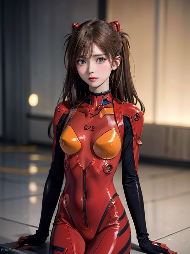 ((Best quality)), ((Masterpiece)), (Details: 1.4), 3D, Asuka Langley Soryu, Asuka, high resolution (high dynamic range), ray tracing, NVIDIA, super resolution, Unreal 5, subsurface scattering ,PBR texturing, post-processing, anisotropic filtering, depth of field, maximum sharpness and sharpness, multi-layered textures, albedo and specular maps, surface shading, accurate simulation of light and matter interaction, perfect proportions ,Octane Rendering,Two-Tone Lighting,Wide Aperture,Low ISO,White Balance,Rule of Thirds,8K RAW,(Masterpiece: 1.4, Best Quality), (Intricate Details), Unity8k Wallpaper, Highly Detailed, Beautiful and Mysterious, Details background, realistic, alone, perfectly detailed face, detailed blue eyes, highly detailed, blush, hair ornament, chignon mahogany hair, (blonde), plug suit 02, Shikinami Asuka Langley, Evangelion, Slender , full body suit, black background, above the waist,composition that shows the whole body,