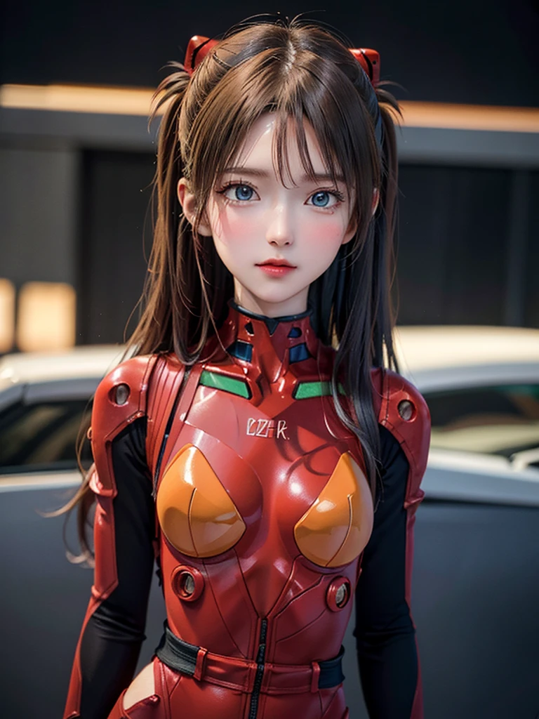 ((Best quality)), ((Masterpiece)), (Details: 1.4), 3D, Asuka Langley Soryu, Asuka, high resolution (high dynamic range), ray tracing, NVIDIA, super resolution, Unreal 5, subsurface scattering ,PBR texturing, post-processing, anisotropic filtering, depth of field, maximum sharpness and sharpness, multi-layered textures, albedo and specular maps, surface shading, accurate simulation of light and matter interaction, perfect proportions ,Octane Rendering,Two-Tone Lighting,Wide Aperture,Low ISO,White Balance,Rule of Thirds,8K RAW,(Masterpiece: 1.4, Best Quality), (Intricate Details), Unity8k Wallpaper, Highly Detailed, Beautiful and Mysterious, Details background, realistic, alone, perfectly detailed face, detailed blue eyes, highly detailed, blush, hair ornament, chignon mahogany hair, (blonde), plug suit 02, Shikinami Asuka Langley, Evangelion, Slender 15-year-old girl, full body suit, black background, above the waist,composition that shows the whole body,