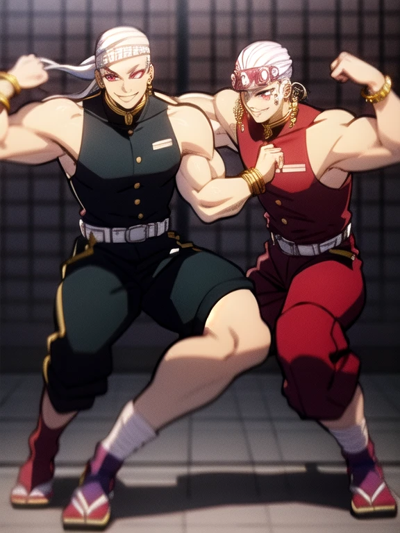 anime characters: 1guy, Bara, 1Muscular guy, 1person, solo, sleeveless basketball jersey, black shorts, thick thighs, purple beanie, small pupils, orange eyes,  stubble, smile, black skined male, only,  back, bending over, big ass, muscle ass, booty, gray background, best quality