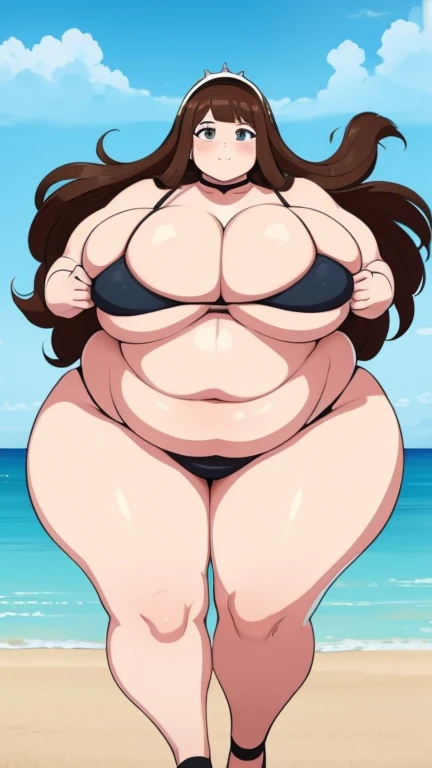 brownhaired, ssbbw, fat, chubby, 400kg, ultra heavy girl, she eat more fastfood, big , too tight bikini, beach