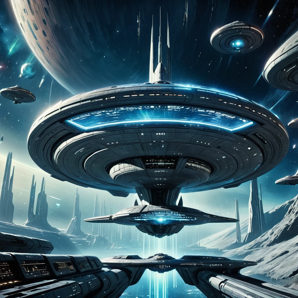 best quality,ultra-detailed,realistic,(HDR,UHD),(star trek theme,sci-fi theme),vivid colors,sharp focus,professional,studio lighting,masterpiece:1.2,star-filled sky,spaceship in motion,galactic exploration,advanced technology,crystal-clear clarity,dynamic composition,deep space adventure,interstellar travel,alien encounters,distinctive starship design,extraordinary visual effects,cosmic mystery,futuristic setting,captivating storytelling,brilliant neon lights,pioneering science fiction series,thrilling space battles,unexplored galaxies,endless possibilities