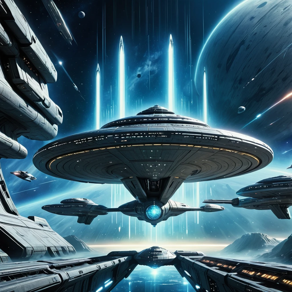 best quality,ultra-detailed,realistic,(HDR,UHD),(star trek theme,sci-fi theme),vivid colors,sharp focus,professional,studio lighting,masterpiece:1.2,star-filled sky,spaceship in motion,galactic exploration,advanced technology,crystal-clear clarity,dynamic composition,deep space adventure,interstellar travel,alien encounters,distinctive starship design,extraordinary visual effects,cosmic mystery,futuristic setting,captivating storytelling,brilliant neon lights,pioneering science fiction series,thrilling space battles,unexplored galaxies,endless possibilities