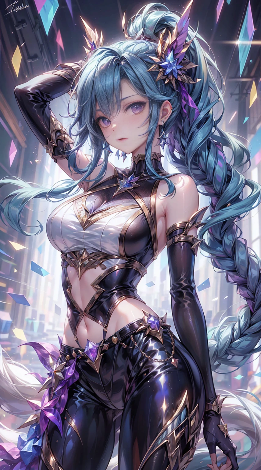 「En una impresionante obra maestra en forma de retrato、Showcasing the highest quality art。El tema de esta obra de arte es、Es una chica capturada con asombroso detalle。」Pixiv Anime Realismo Tendencias、Shibitai Perfect Body Perfect Face、Manos no visibles、disparo de cintura para arriba、pecho gigantesco、Minamoto de la Gran Orden del Destino、Signature fitted purple suit、More detailed 8K.motor irreal:1.4,UHD,La mejor calidad:1.4, fotorrealista:1.4, textura de la piel:1.4, obra maestra:1.8,obra-prima, mejor calidad,objeto Objeto], (detailed face features:1.4)