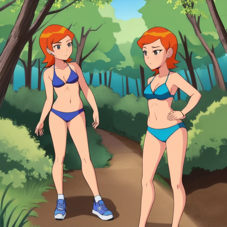 claasicgwen walking in a tight bikini on the forest trail