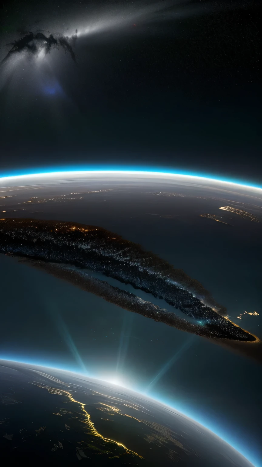 Imagem sugerida: A transition from darkness to light, symbolizing the separation of light and darkness between earth and space.