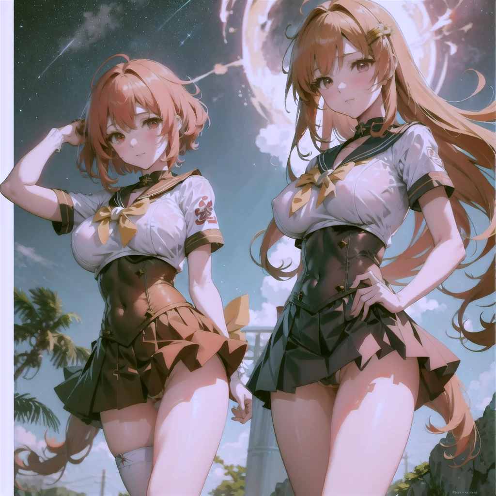 Anime Style, Vibrant, Studio Anime, Very detailed, One girl, (Sailor Warrior Uniforms), Redhead, Medium Hair, Bobcut, Big Hair, humid, Mature Woman, Sensual , (ultra detailed breast skin texture, ultra enormous gigantic breast expansion, ), ((pov, )), (pov, cinematic lighting, hetero, in nanoha style, girls, spreading legs, cameltoe, skirt , detailed pointy breasts, detailed skin, ),