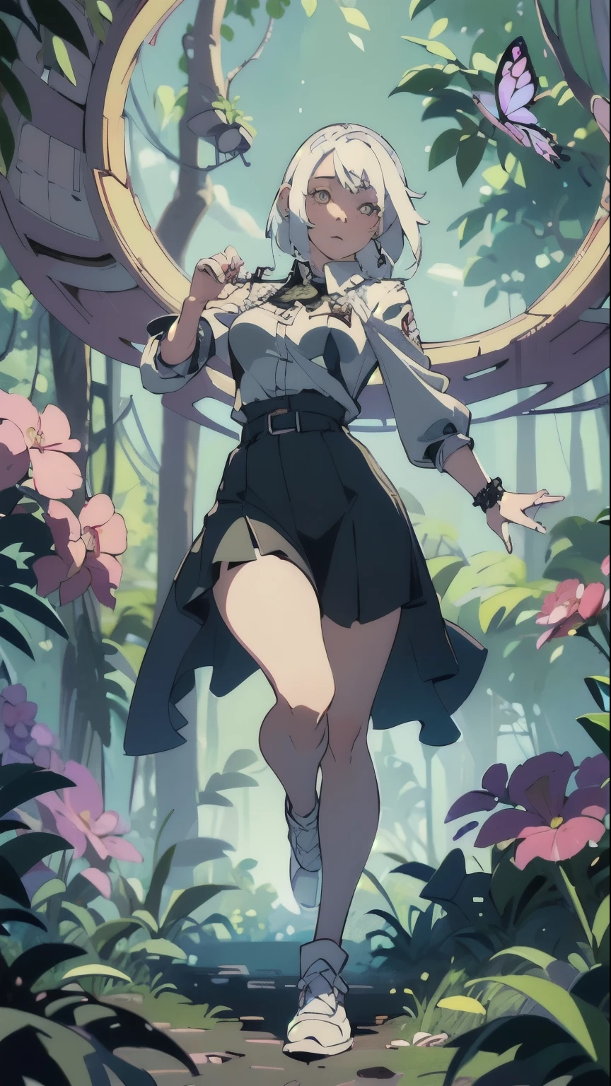 (Top quality, best quality:1.2),(1 girl:1.3), white hair, Butterfly, jungle,HD,UHD, masterpiece, masterpiece, precise, Retina, Anatomically correct, Super Detail, High Detail, High Detail, best quality, best quality, high resolution