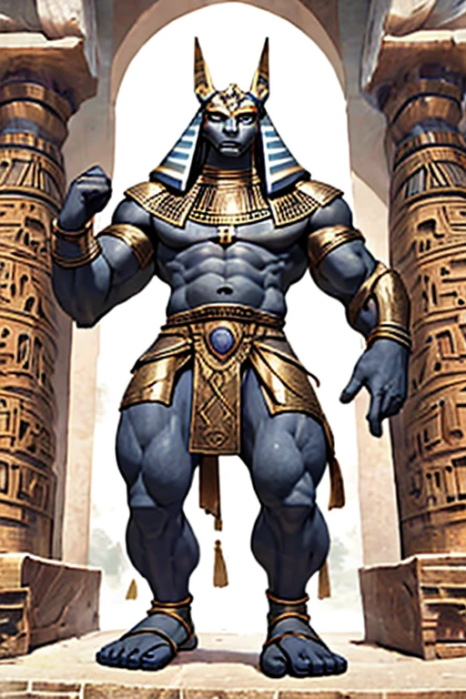 godanubis,(best quality, highres), barefoot wearing sandals, strong and large feet, majestic