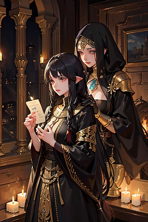 Fantasy thief, medieval fantasy setting, human, 25 years old, long black hair, Arab features. fantasy arabic clothes inside a dungeon