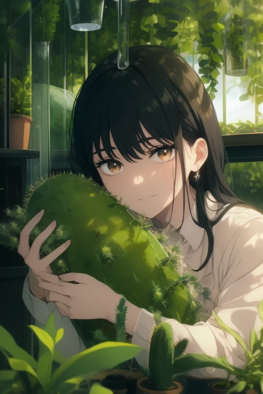 Japanese girl eating a green sticky food and shove into her mouth