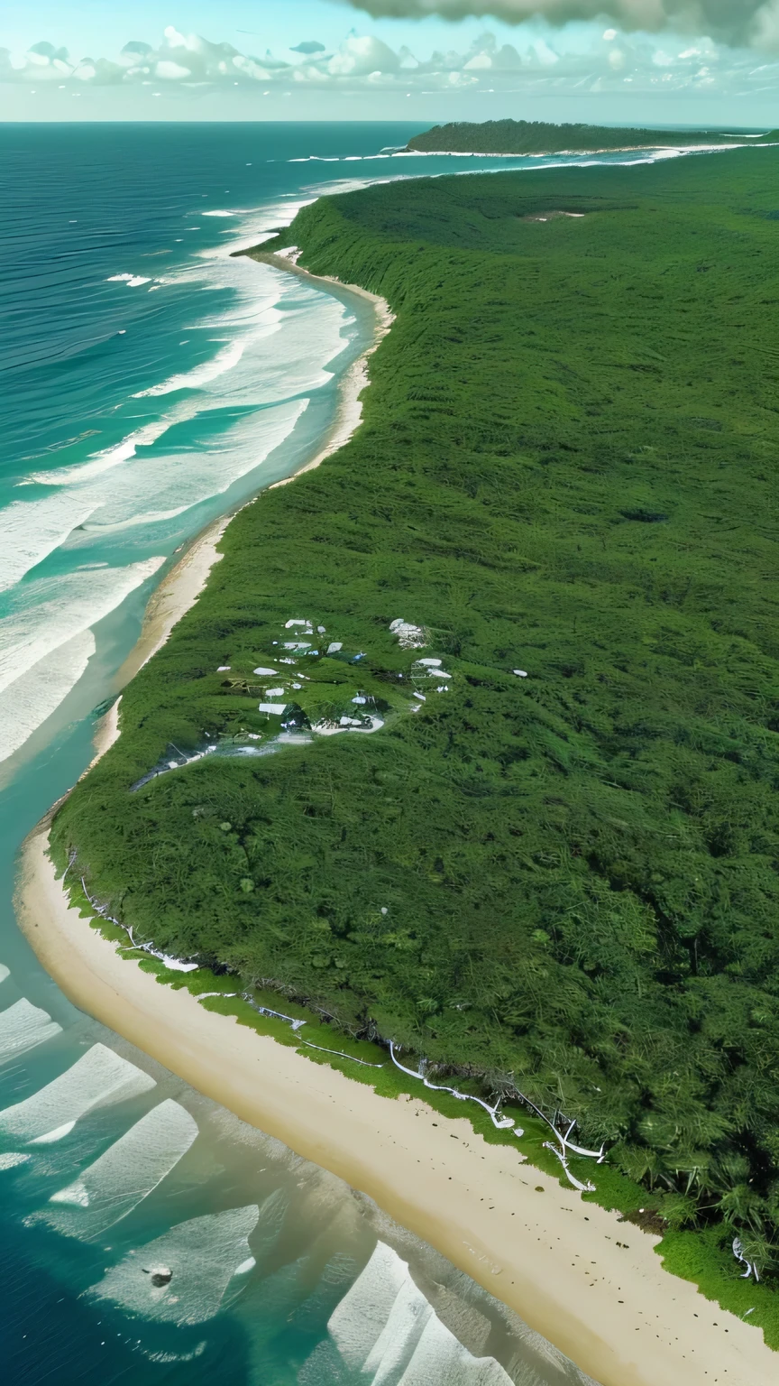Imagem sugerida: A scene of lands emerging from the sea and being covered in lush vegetation with no inhabitants. 