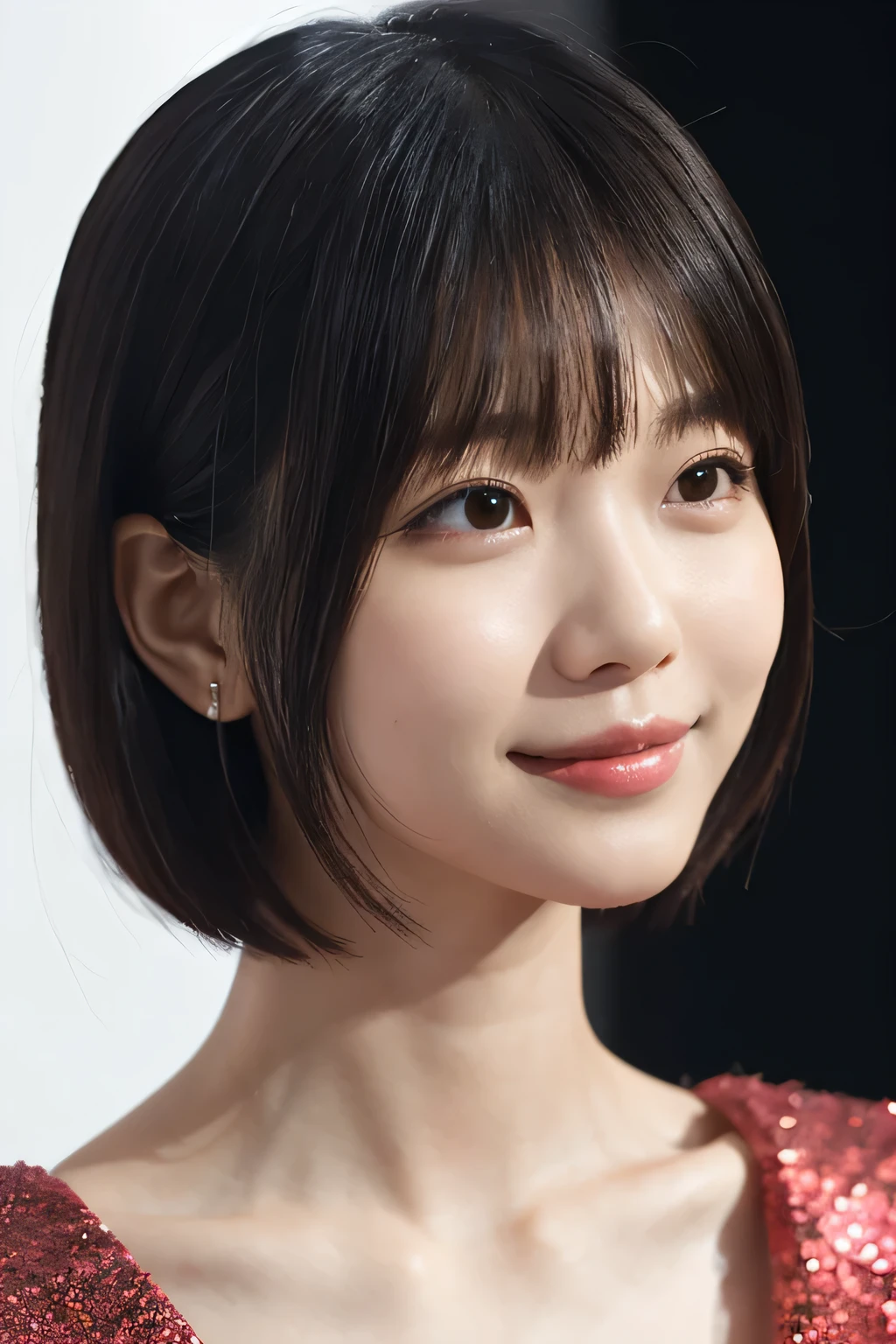 1 girl, (Wearing colorful stage costumes:1.2), Very beautiful Japanese idol portraits, Face close-up,
(RAW Photos, highest quality), (Realistic, Realistic:1.4), (masterpiece),
Very delicate and beautiful, Very detailed, 2k wallpaper, wonderful, finely, Very detailed CG Unity 8K wallpaper, Very detailed, High resolution, Soft Light,
Beautiful detailed girl, Very detailed目と顔, Beautiful and sophisticated nose, Finely beautiful eyes, Cinema Lighting,
(Simple light color background:1.3),
(short hair), (Bob),
Complete Anatomy, Slender body, Small breasts, smile