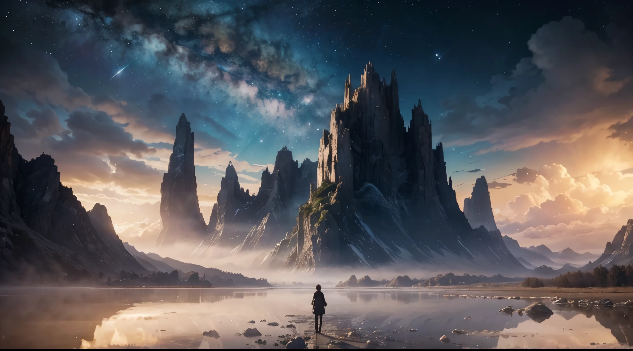 Create stunning visuals, The surreal planet. Planet Ness, The sky is adorned with countless stars, Create Amazing Landscapes,Reminiscent of the wonders of the universe.
The image strives to achieve the status of a masterpiece., Eparaiso, Center for the Development of Realism, Center of Focus. Every detail must be meticulously worked out., From detailed light and shadow, which gives the scene depth., Even carefully mirrored reflections to enhance the visual composition..
Serve life and Riga as the main development, Emphasize the surreal beauty of the world. A faint glow is required to evoke a sense of wonder and glamor.. The sky should be decorated with magnificent clouds.,Liven up your scene.
The display of stars in the sky is of great importance to create the magnificent landscape that is desired.. Meticulous display of CADA AST development, Participate in the image of heaven. The symmetry and depth of the visual composition must be explored.,To create a charming visual effect..
Advanced rendering techniques are recommended to achieve impressive realism.. Development of texture details and improvement of visual composition
