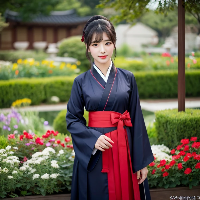 Woman in dark red, dark black, dark blue dress, Standing in different poses in the flower garden., beautiful south korean woman, Woman in dark red, dark black, dark blue dress Hanfu, Korean girl, korean woman, korean Hanbok, beautiful young korean woman, korean woman, Hanbok, Japanese clothes, Hanfu, Hanbok apron, นางแบบแฟชั่นkorean woman, traditional chinese clothing Taken with a high quality camera 45,000,000,000 pixels 16k,,