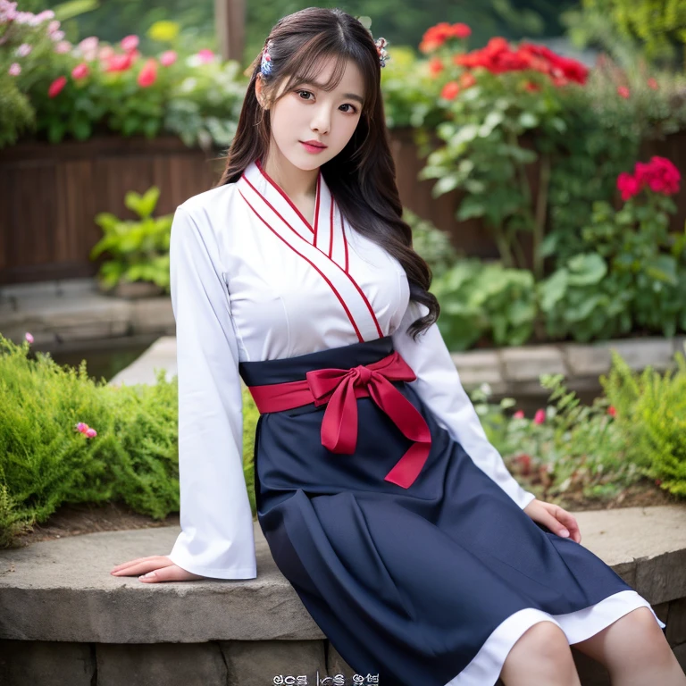 1 Beautiful young woman with long, flowing hair., Looking seductively and sexy at the camera, big breasts,In a set of dark red, dark black, dark blue., Standing in different poses in the flower garden., beautiful south korean woman, ผู้หญิงIn a set of dark red, dark black, dark blue. Hanfu, Korean girl, korean woman, korean Hanbok, beautiful young korean woman, korean woman, Hanbok, Japanese clothes, Hanfu, Hanbok apron, นางแบบแฟชั่นkorean woman, traditional chinese clothing Taken with a high quality camera 45,000,000,000 pixels 16k,,