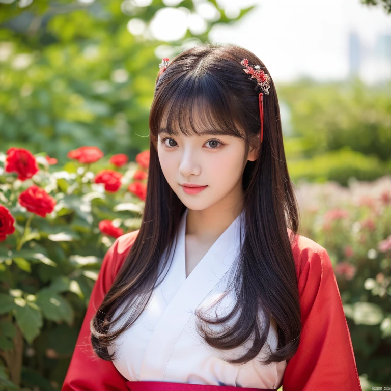 1 Beautiful young woman with long, flowing hair., The face is darkly made up and clearly beautified., Looking at the camera with sexy eyes, big breasts,In a dark red, dark blue dress., Standing in different poses in the flower garden., beautiful south korean woman, ผู้หญิงในชุดสีแดงเข้มสีดำเข้มน้ำเงินเข้ม Hanfu, Korean girl, korean woman, korean Hanbok, beautiful young korean woman, korean woman, Hanbok, Japanese clothes, Hanfu, Hanbok apron, นางแบบแฟชั่นkorean woman, traditional chinese clothing Taken with a high quality camera 45,000,000,000 pixels 16k,,