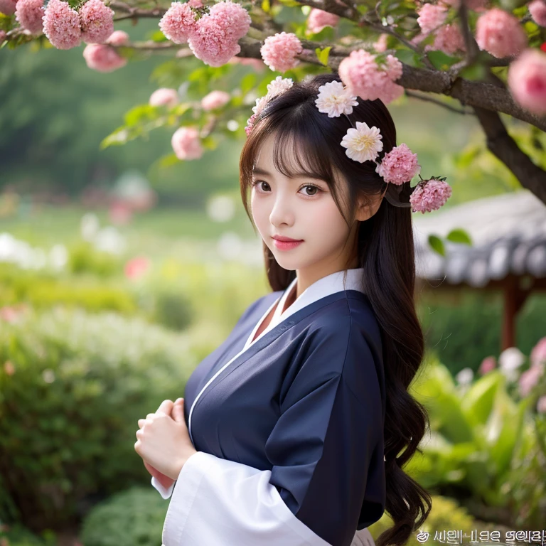 1 Beautiful young woman with long, flowing hair., Face with heavy makeup, clearly enhance beauty, Looking at the camera with sexy eyes, big breasts,In a dark red, dark blue dress., Standing in different poses in the flower garden.,There is an old, shabby Korean-style hut., beautiful south korean woman, ผู้หญิงในชุดสีแดงเข้มสีดำเข้มน้ำเงินเข้ม Hanfu, Korean girl, korean woman, korean Hanbok, beautiful young korean woman, korean woman, Hanbok, Japanese clothes, Hanfu, Hanbok apron, นางแบบแฟชั่นkorean woman, traditional chinese clothing Taken with a high quality camera 45,000,000,000 pixels 16k,,