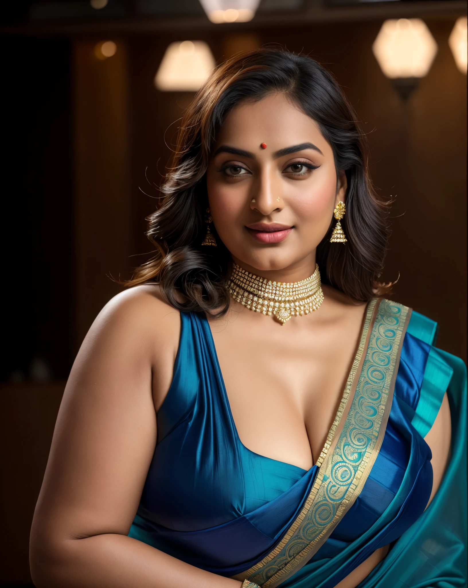 50yo MILF Aka Sh,((best quality)), ((masterpiece)), ((realistic)), eye kajal, eye liner, mascara, light red lips, curvy hot mommy figure, sensual Beauty, provoking body, extreme sweat, sweat soaked skin, slight stretch marks, alluring figure, bulging figure, thick charming lady, curvy, thick navel, full figured woman, eye kajal, massive breast, full btyled hair, pierced eyes, female face,royal aura, trend on artstation , sharp focus, studio photo, intricate detail, very detailed, detailed eye, illustration, very detailed, sharp focus, digital render, professional, 4k