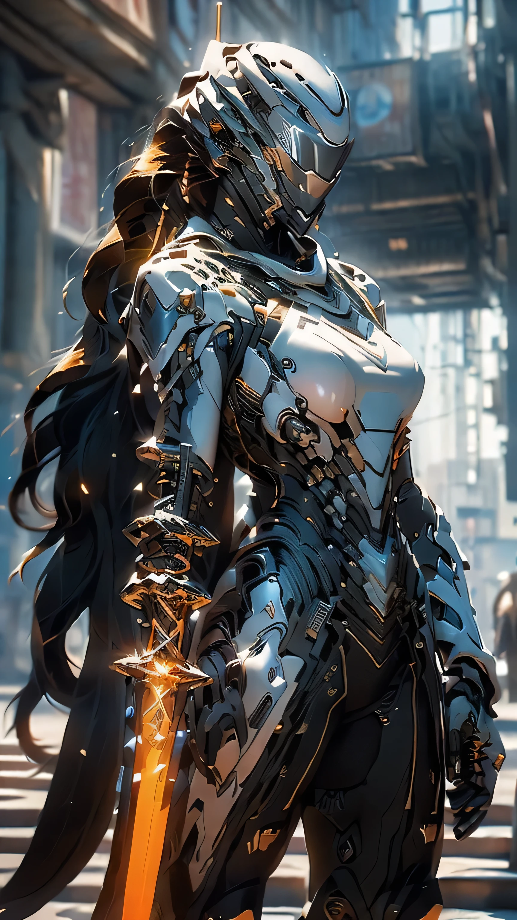 Masterpiece, best possible quality (UHD photographic low angle shot,) ((of a gorgeous rough and ready adventurer in the middle of a street, in a dystopian city under attack, by what appear to be humans that have been infused with Viper DNA, The girl was no older than 19 years old, but could fight like she was born for it, natural beauty, stunningly beautiful, (((Ultra-fine-detailed fashion model looks and figure))), long, detailed, flowing ponytail)), ((holding a long dagger and a .50 desert eagle)), razor-sharp curved blades, in a fighting stance dressed in a leather, scrapped metal and fur lined garments that didn't leave too much to the imagination, consistent with the local tribes. (((It was her very fit body that was exuding a bright blue glowing aura, a luminescence that would light the street at night if it came to that, coming from her body in all directions))), wide-angle lens f/1.8, horrible battle imagery, magical bright blue rays of energy, explosions of earth, fire and smoke, swordplay, exciting action, fierce gaze, Ultra-high-quality, Ultra-fine-details, dystopian, post-apocalyptic setting, cinematic movie still, masterpiece, the best quality possible, highest possible resolution, 8k, ray tracing, HDR, UHD, volumetric lighting, Absurd resolution, textured details, excellent composition and lighting, golden hour, rule of thirds, over the shoulder, back view, God rays, God particles, Unreal Engine 5, Unity Engine, Blender, corona render, octane render, masterpiece,