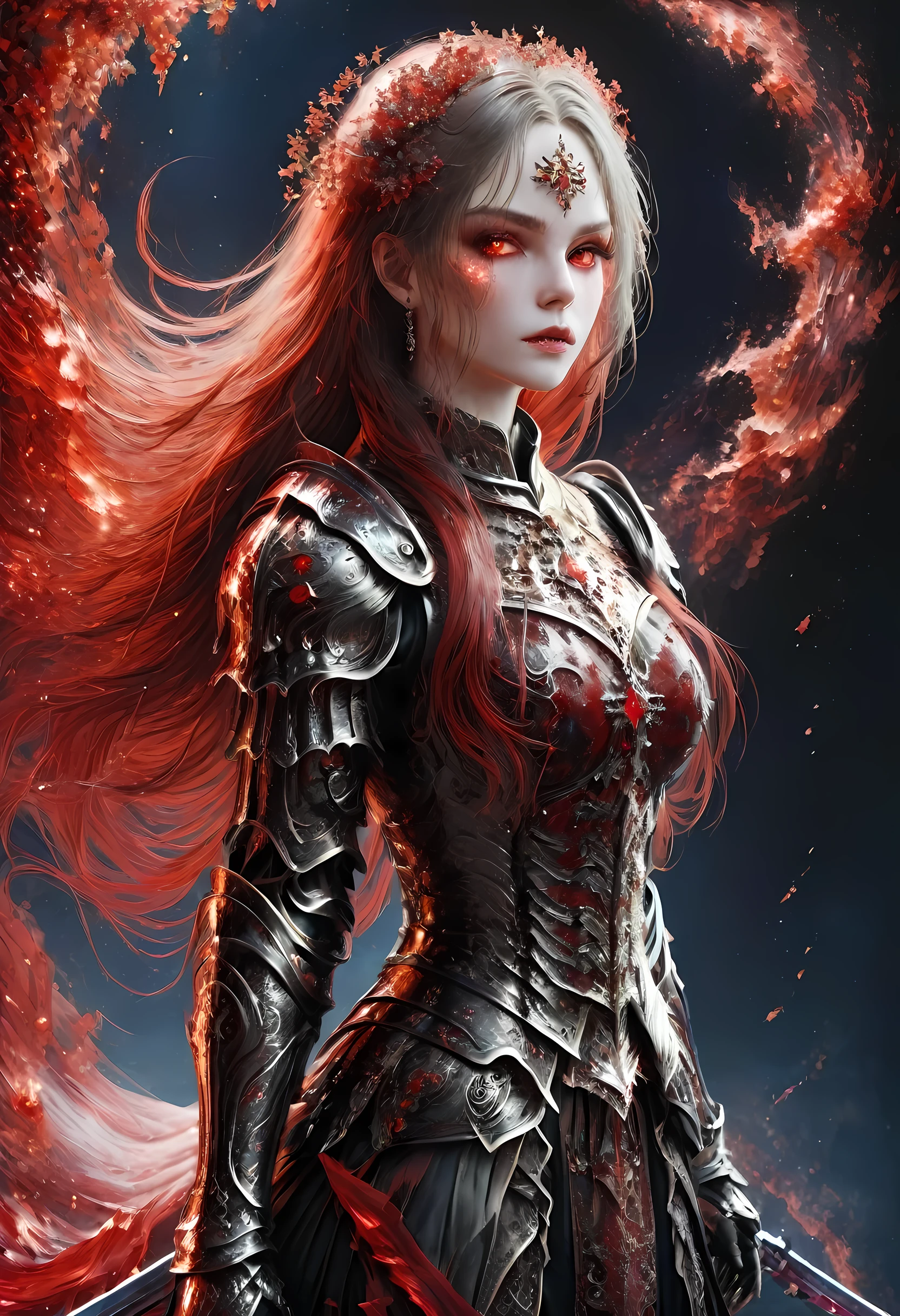 (Claude Monet Style:1.5)Arafed, dark fantasy art, gothic art, a picturק of a vampire ready for battle, female vampire, armed with a sword, wearing heavy armor , armed with a sword, shining sword, ultra detailed face (intricate detailed, Masterpiece, best quality: 1.4), pale skin, glowing eyes, red eyes, ultra feminine, pale skin, dynamic hair, dark fantasy urban street (intricate detailed, Masterpiece, best quality: 1.4), moon light, star light, clouds, cybrk, RagingNebula, 
