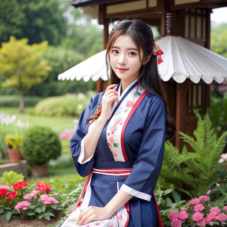 ung woman aged 25 years, Beautiful, long, flowing hair, Face with heavy makeup, clearly enhance beauty, Looking at the camera with sexy eyes, Open your legs., big breasts,In a dark red, dark blue dress., Standing in different poses in the flower garden.,There is an old, shabby Korean-style hut., beautiful south korean woman, ผู้หญิงในชุดสีแดงเข้มสีดำเข้มน้ำเงินเข้ม Hanfu, Korean girl, korean woman, korean Hanbok, beautiful young korean woman, korean woman, Hanbok, Japanese clothes, Hanfu, Hanbok apron, นางแบบแฟชั่นkorean woman, traditional chinese clothing Taken with a high quality camera 45,000,000,000 pixels 16k,,