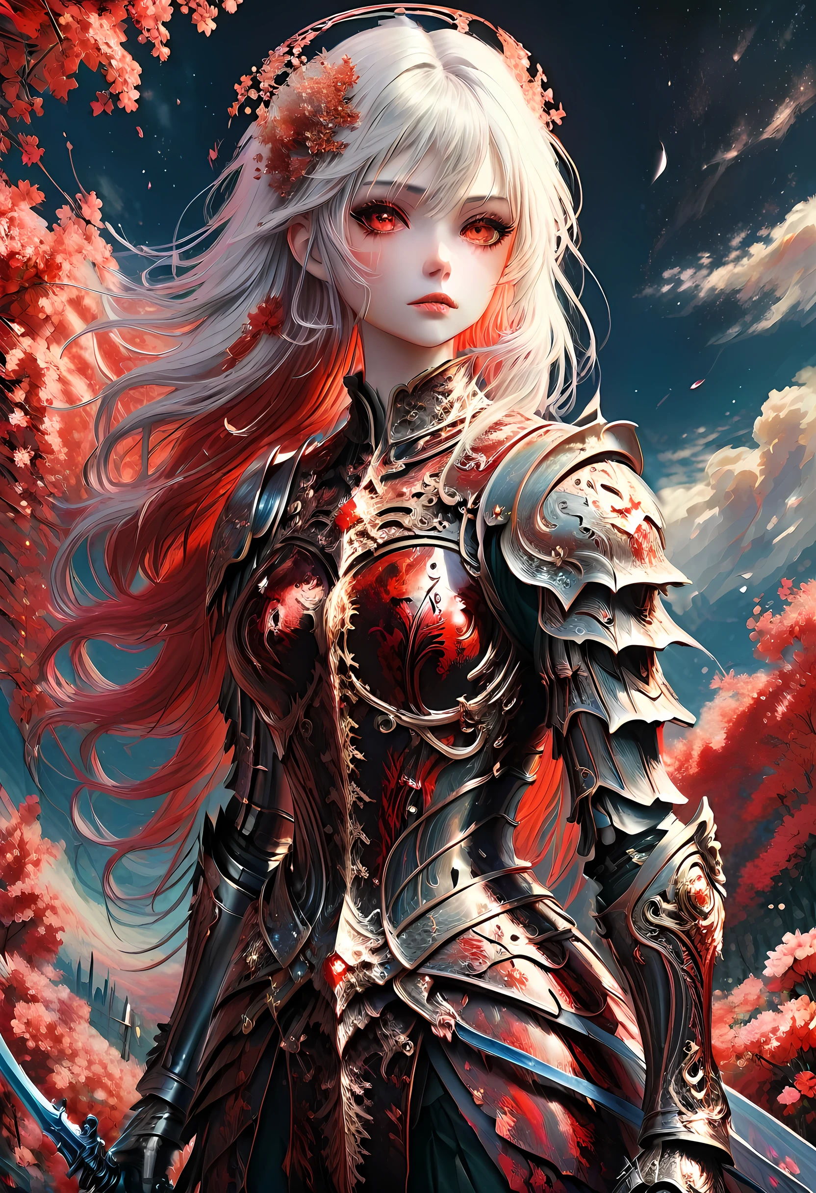 (Claude Monet Style:1.5)Arafed, dark fantasy art, gothic art, a picturק of a vampire ready for battle, female vampire, armed with a sword, wearing heavy armor , armed with a sword, shining sword, ultra detailed face (intricate detailed, Masterpiece, best quality: 1.4), pale skin, glowing eyes, red eyes, ultra feminine, pale skin, dynamic hair, dark fantasy urban street (intricate detailed, Masterpiece, best quality: 1.4), moon light, star light, clouds, cybrk, RagingNebula,
