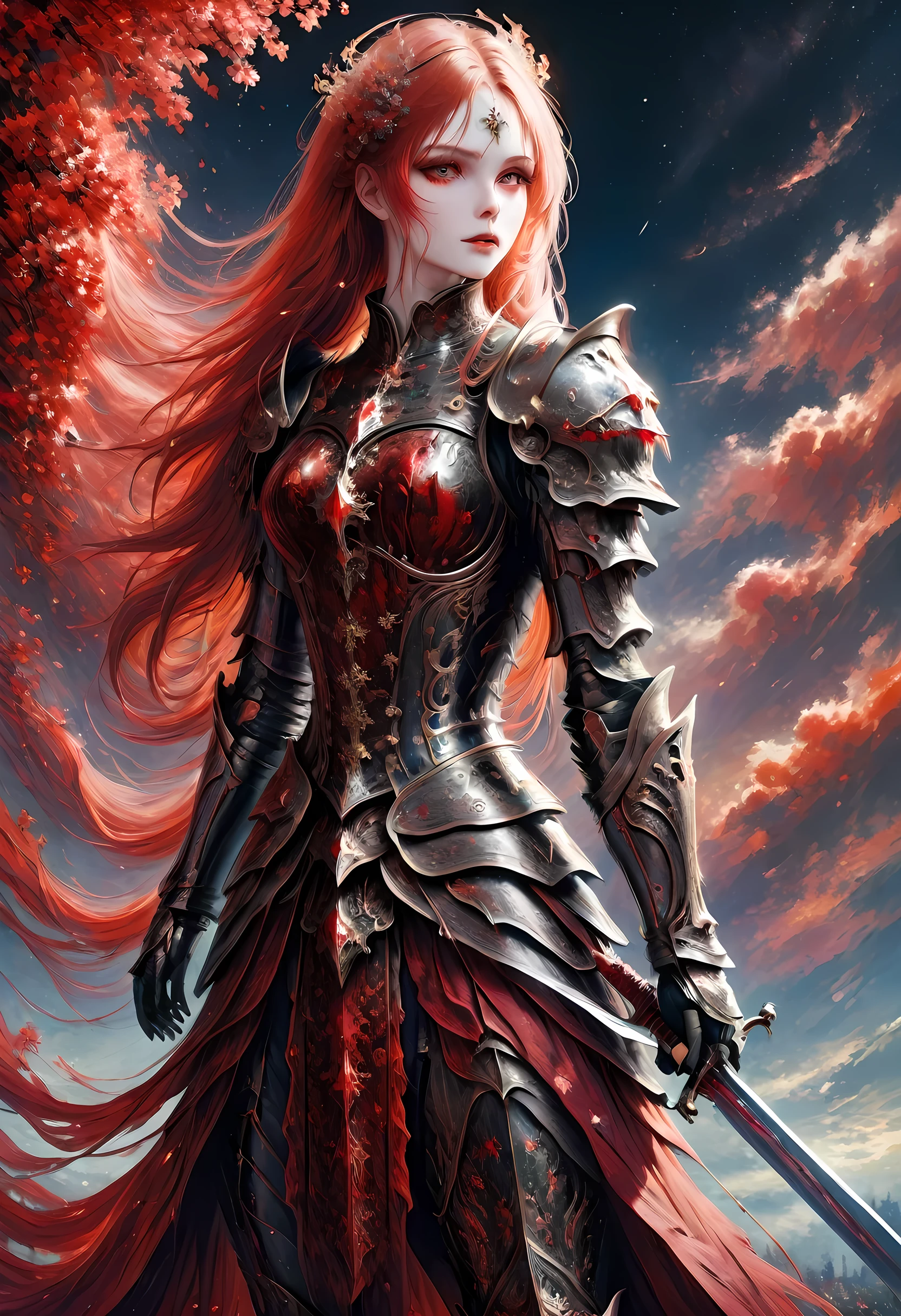 (Claude Monet Style:1.5)Arafed, dark fantasy art, gothic art, a picturק of a vampire ready for battle, female vampire, armed with a sword, wearing heavy armor , armed with a sword, shining sword, ultra detailed face (intricate detailed, Masterpiece, best quality: 1.4), pale skin, glowing eyes, red eyes, ultra feminine, pale skin, dynamic hair, dark fantasy urban street (intricate detailed, Masterpiece, best quality: 1.4), moon light, star light, clouds, cybrk, RagingNebula, 
