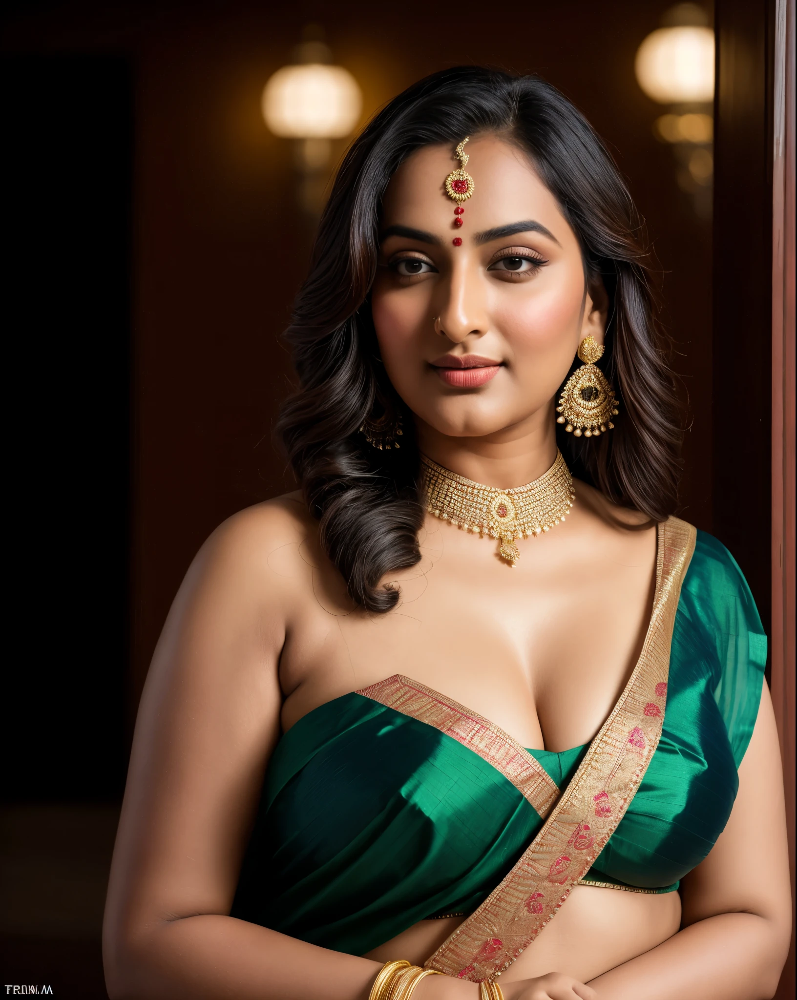 Foto RAW, photorealistic, photography, full body shot, master shot, perfect eyes, goddess like beauty, pierced eyes, perfect thick chubby mallu Desi aunty bhabhi, Wearing a Stanapatta, a chest-band.Saree model, model Photography, Indian saree shoot, Indian traditional wear advertising photography, traditional wear brand shoot, face of Indian actress Sonakshi Sinha, masterpiece, realistic, realism, incredible details,  pleasure, photorealism, detailed skin, skin pores, high contrast, photorealistic Artstation 8k HD digital art trend of high definition and detailed realistic skin texture, ultra detail, realistic skin texture, armature, best quality, ultra high definition, (photorealistic:1.4),, high resolution, detail, raw photo, sweat, Re sharp, by Lee Jefferies Nikon D850 Film Stock Photo 4 Kodak Portra 400 Camera F1.6 Lens Rich Color Ultra Real Realistic Realistic Textures Dramatic Lighting Unreal Engine Trending at Art Station Cinestill 800,(pele altamente detalhada: 1.2), 8k UHD, DSLR, soft-lighting, alta qualidade, grain of film, Fujifilm XT3,she didn't like to wear blouse or bra, she is happy to wear only saree, she hates blouse or bra, detailed hairy armpits, hyper realistic skin, skin pores, sweat, veins, 