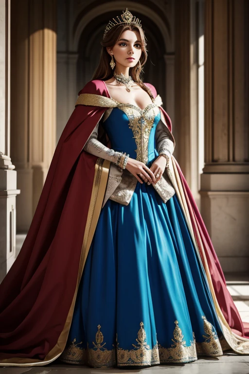 Generate a model dressed as a French queen