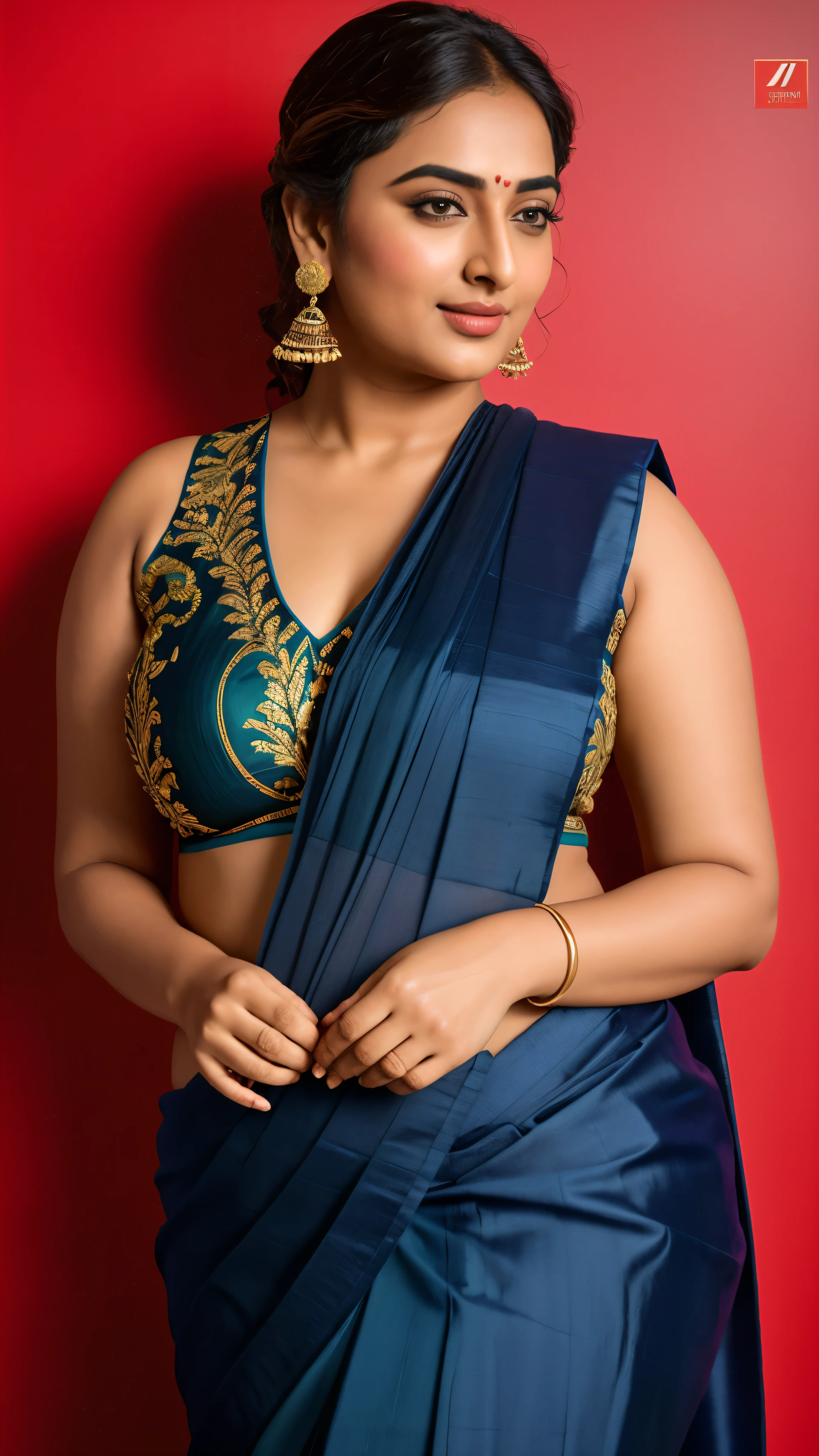 Foto RAW, photorealistic, photography, full body shot, master shot, perfect eyes, goddess like beauty, pierced eyes, perfect thick chubby mallu Desi aunty bhabhi, Wearing a Stanapatta, a chest-band.Saree model, model Photography, Indian saree shoot, Indian traditional wear advertising photography, traditional wear brand shoot, face of Indian actress Sonakshi Sinha, masterpiece, realistic, realism, incredible details,  pleasure, photorealism, detailed skin, skin pores, high contrast, photorealistic Artstation 8k HD digital art trend of high definition and detailed realistic skin texture, ultra detail, realistic skin texture, armature, best quality, ultra high definition, (photorealistic:1.4),, high resolution, detail, raw photo, sweat, Re sharp, by Lee Jefferies Nikon D850 Film Stock Photo 4 Kodak Portra 400 Camera F1.6 Lens Rich Color Ultra Real Realistic Realistic Textures Dramatic Lighting Unreal Engine Trending at Art Station Cinestill 800,(pele altamente detalhada: 1.2), 8k UHD, DSLR, soft-lighting, alta qualidade, grain of film, Fujifilm XT3,she didn't like to wear blouse or bra, she is happy to wear only saree, she hates blouse or bra, detailed hairy armpits, hyper realistic skin, skin pores, sweat, veins, 