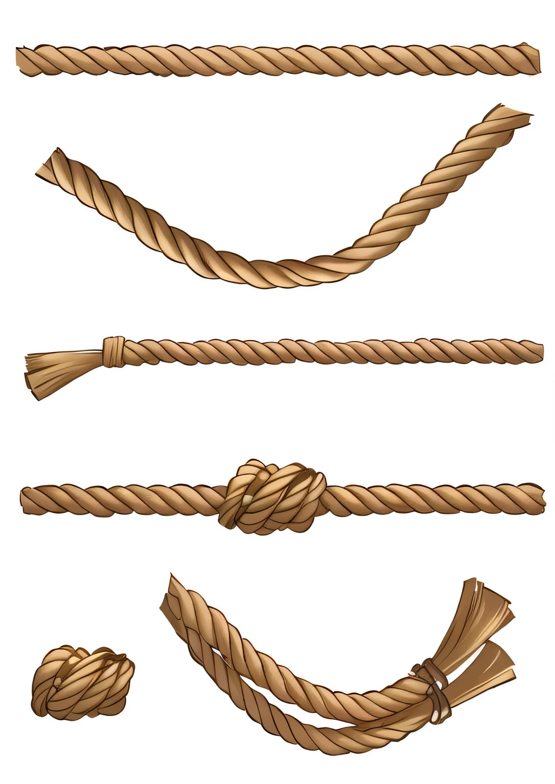a set of four different cordas with a knot and a corda, corda, cordas, hanging corda, corda bondage, Cords, cordas and chains, formas torcidas, lasso, hd illustration, An illustration, Floggers, por David Garner, strangled with corda, corda bridges, Lasso Tool, bengala, realistic illustration, Beautiful illustration, chicotes, malte, cisal, corda de sisal, sisal
