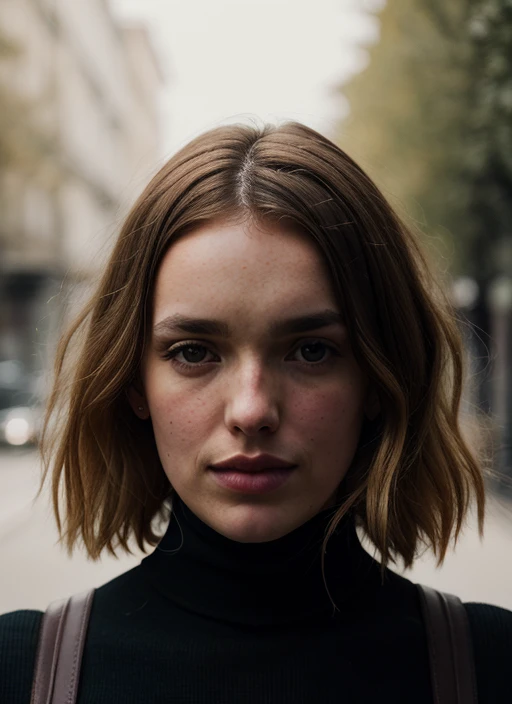 A stunning intricate full color portrait of (sks woman:1), wearing a black turtleneck, epic character composition, by ilya kuvshinov, alessio albi, nina masic, sharp focus, natural lighting, subsurface scattering, f2, 35mm, film grain, 