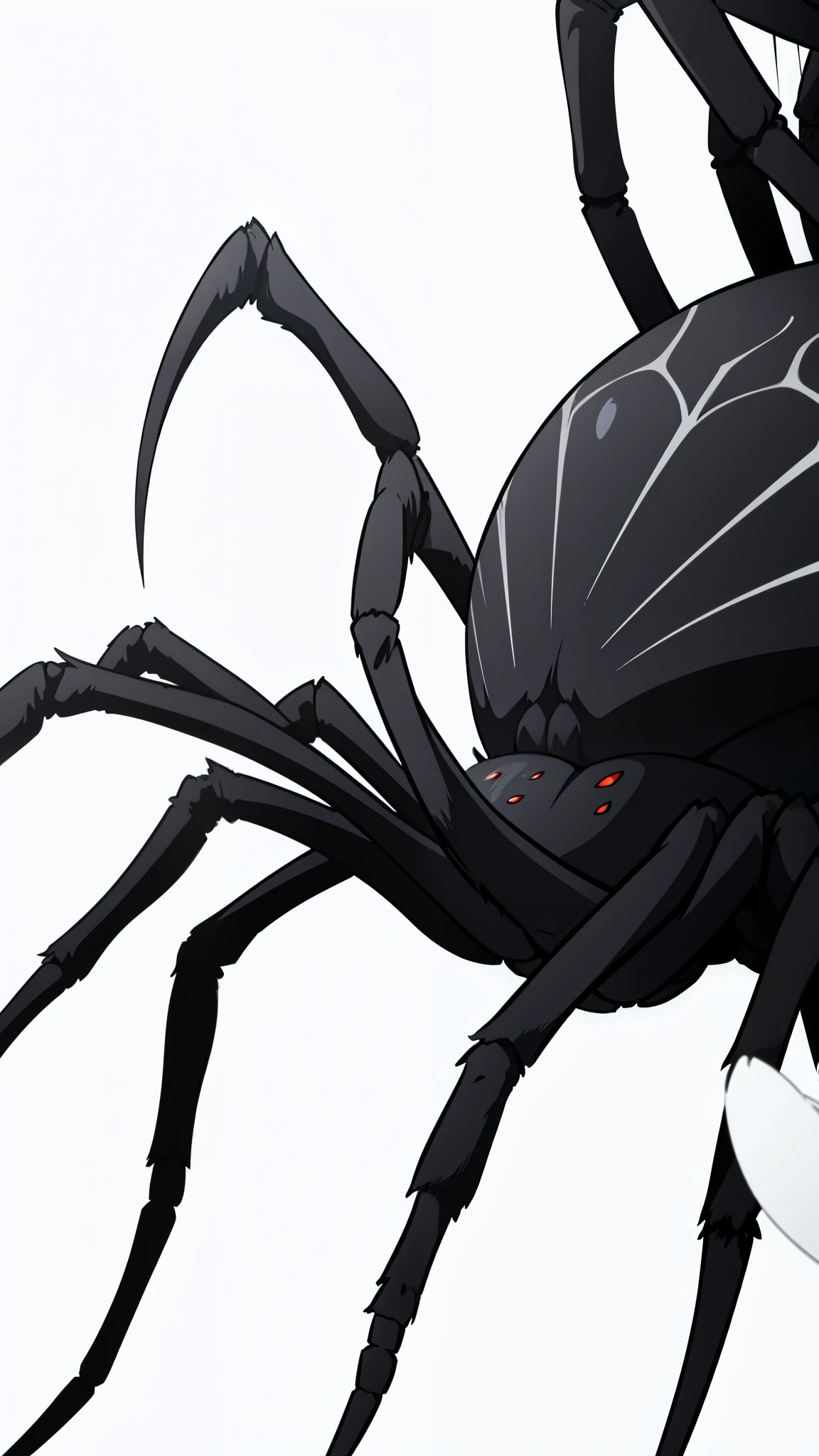 ,(white background,line drawing),(((arachne, black spider))),profile