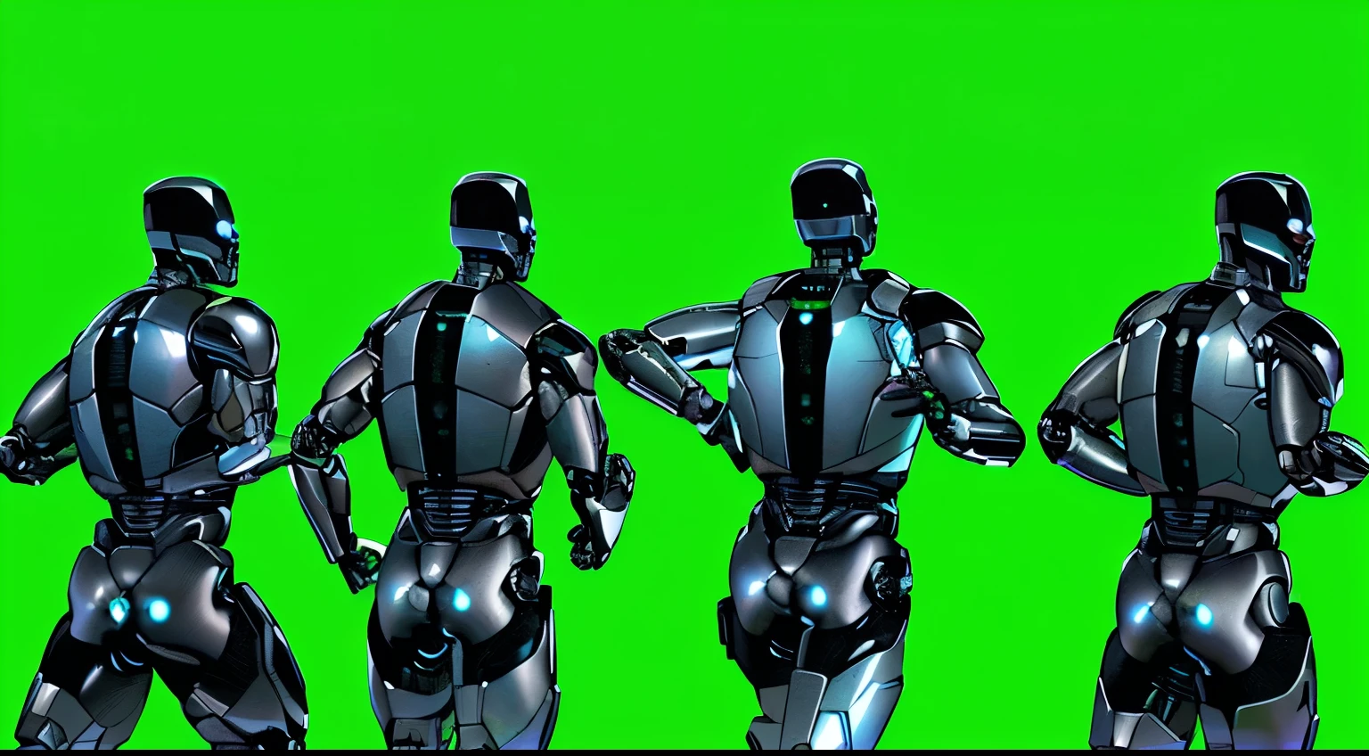 three different views of a man in a black suit and a green background, futuristic robot body, cybersuits, lots of 3 d cyborg elements, cybernetic body, cyborgs working, cgi animation, transhumanist dancing, diverse cybersuits, cybersuit, robot metallic armor, cyborg body, enormous chrome man, in game capture 3d render, movie cgi