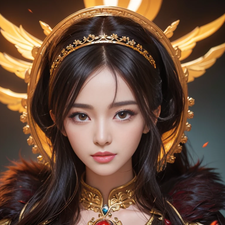 (Ultra-realistic and vivid portrayal)
(Illustration)
(A high resolution of 45,000,000,000 pixels)
(8K)
(The image is incredibly detailed, capturing every nuance)
(Best Illustration)
(Professional lighting enhances the vibrancy of the scene)
(Beautifully detailed eyes express a fiery determination reminiscent of Du Qiong)
(Top-quality and ultra-detailed)
(A masterpiece showcasing a fantasy empress)
(Wallpaper-worthy)
(A detailed face, attentively posing for the