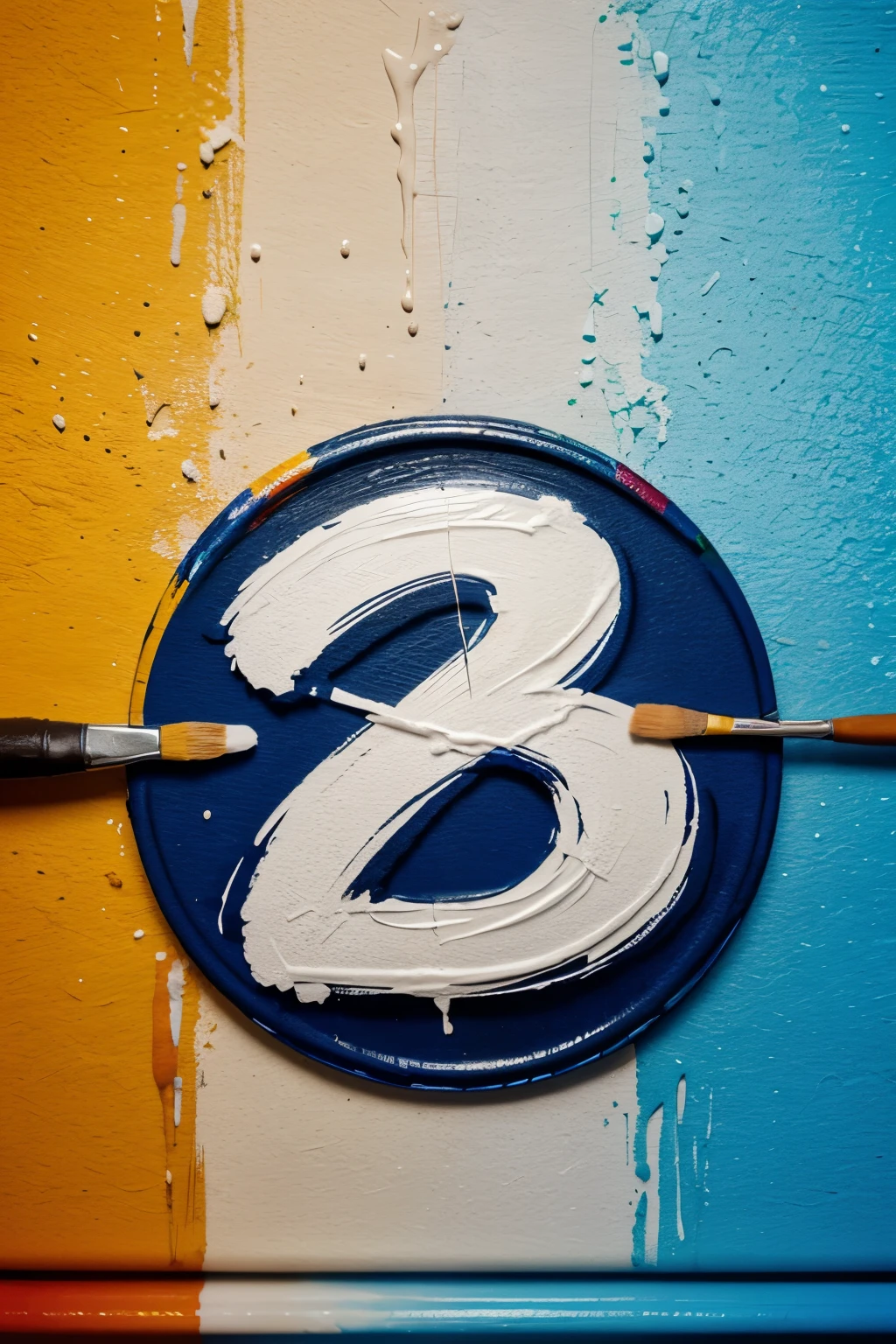a letter p written with paint brush and full stop