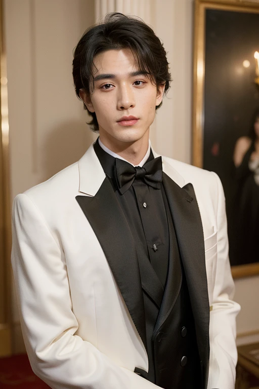 ((masterpiece)), ((best quality:1.2)), High Resolution, 8k, (ultra_realistic:1.3), (photorealistic:1.4), (instagram model, handsome:1.2), sharp focus, a portrait shot of (tedpullinbp), model pose, wearing a sexy open tuxedo, rich interior of a mansion, dinner gala,