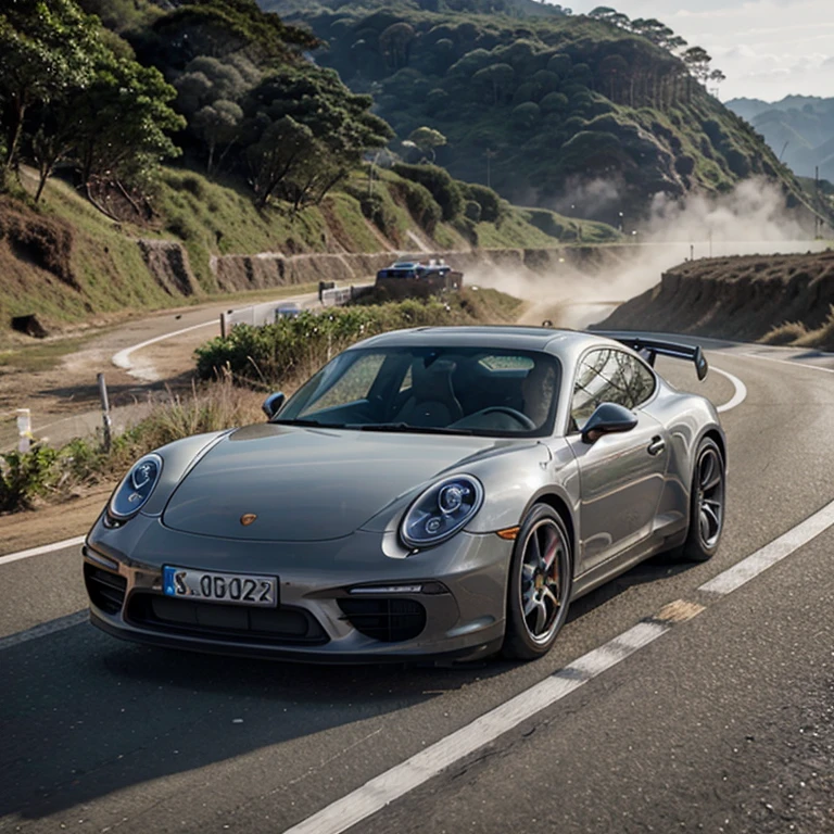 porsche descendo uma montanha em alta velocidade